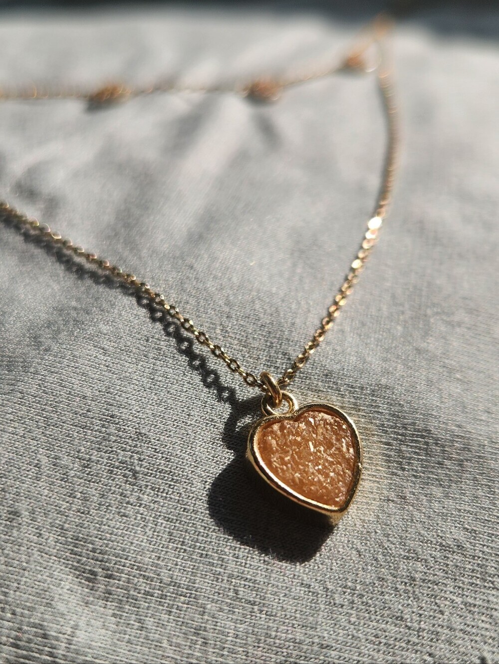 2 Pairs Of Necklace Druzy Quartz Gold Heart Pendant Necklace - Women Jewelry